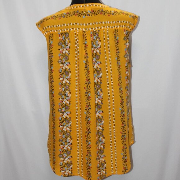 Old Navy Golden Yellow Floral Vertical Stripe Sleeveless Top - Picture 6 of 13